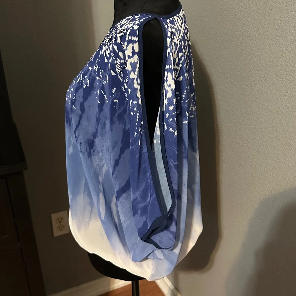 A. Byer Blouse Medium Blue‎ Ombre Beaded Dolman Top Boho Batwing Festival